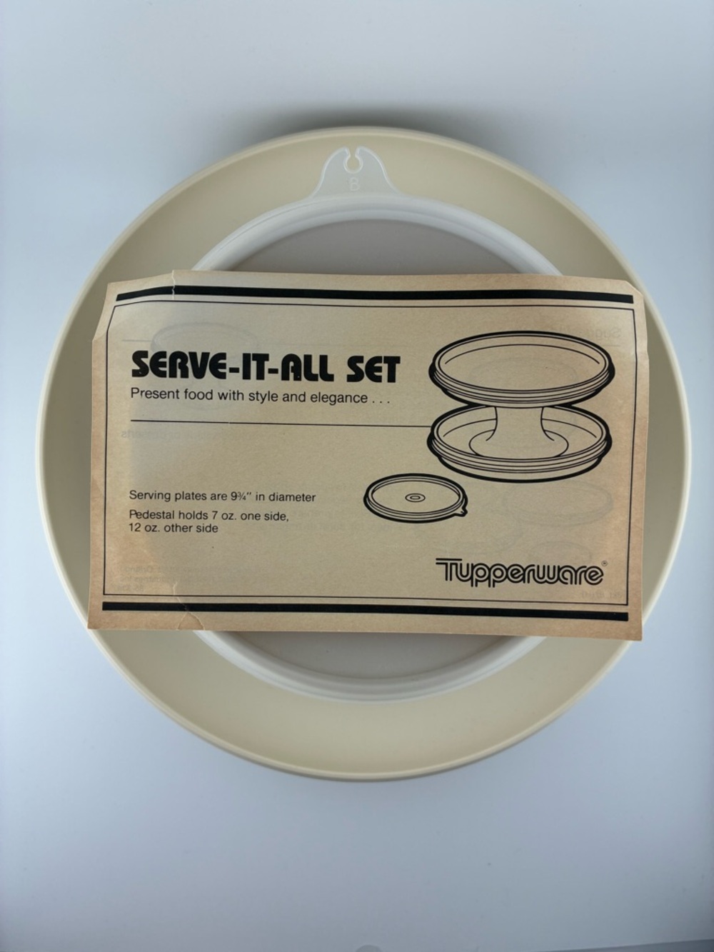 Vintage Tupperware Serve-It-All Set in‎ Cream and White - Two-Tone Party Stand